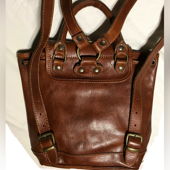 I Medici Firenze Italy Whiskey Brown Leather Rucksack Backpack Flap Buckle Snap - Picture 7 of 15